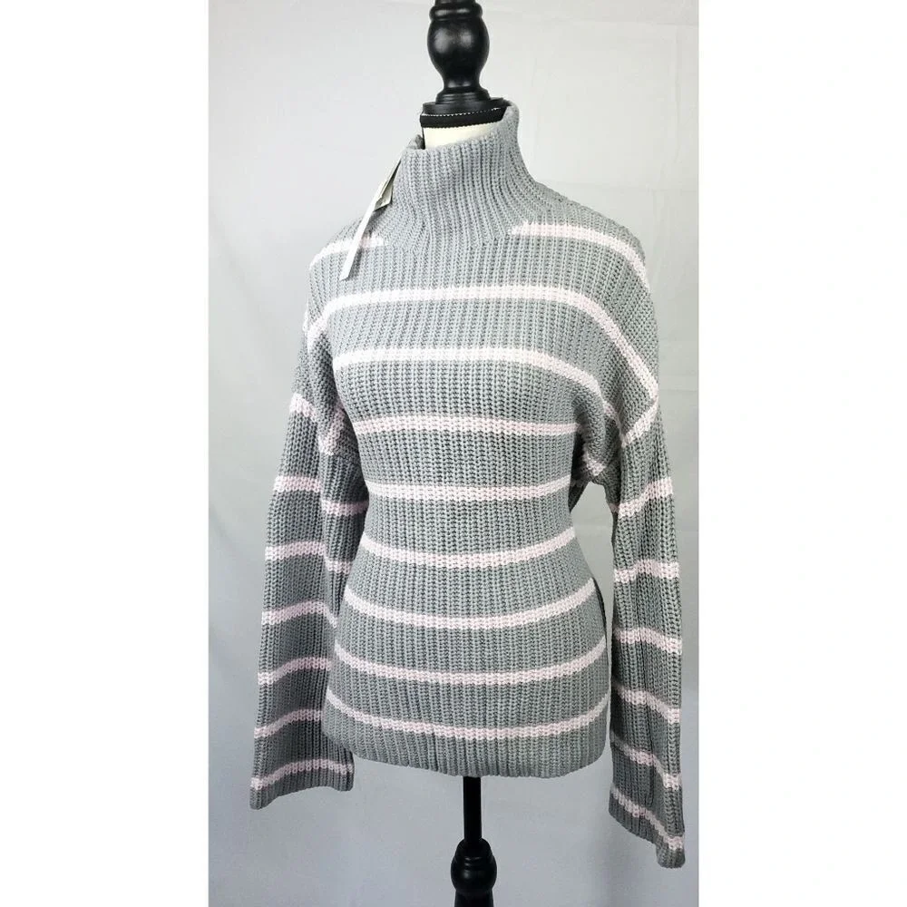 Caslon Shaker Mock Neck Sweater In Grey- Pink‎ Stripe S cozy warm 365